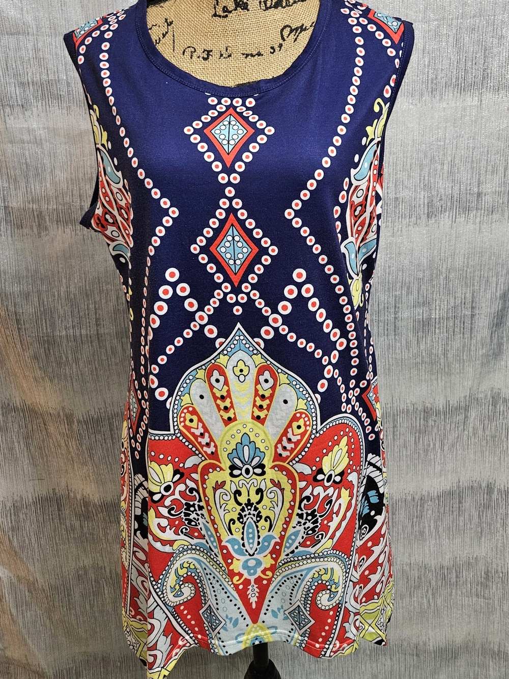 No Brand- Sleeveless Navy Blue Paisley Print Women’s Tunic/Dress